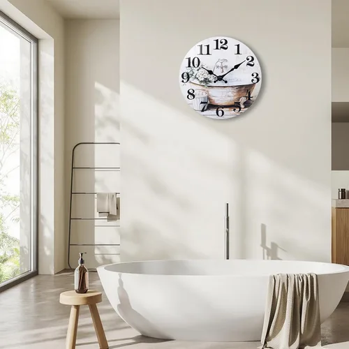 Vista 5 de Reloj de pared para baño, estilo rústico, impermeable, de cristal, 10 pulgadas, color marrón