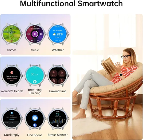 Vista 6 de Reloj inteligente para hombres y mujeres (respuesta/hacer llamadas), reloj inteligente con voz AI integrada, rastreador de fitness HD de 1.27