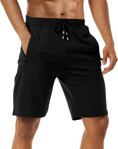 Vista 2 de Boyzn Pantalones cortos deportivos para hombre, cómodos, de algodón, con cintura elástica, con bolsillos con cremallera