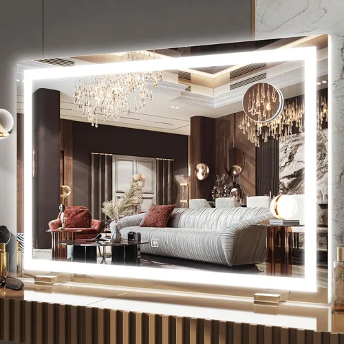 Vista 30 de FENNIO - Espejo de tocador con luces, espejo de maquillaje iluminado LED, pantalla táctil con 3 modos de iluminación, regulable, para mesa