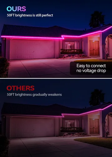 Vista 5 de Tira de luces LED RGB+IC de 50 pies para exteriores, impermeable, IP67, varios colores, luces LED inteligentes Bluetooth, control de aplicación