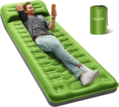 Vista 10 de OGERY Colchoneta de dormir para campamento, almohadilla de dormir reforzada extra gruesa de 6 pulgadas con almohadas y bomba de pie integrada Azul