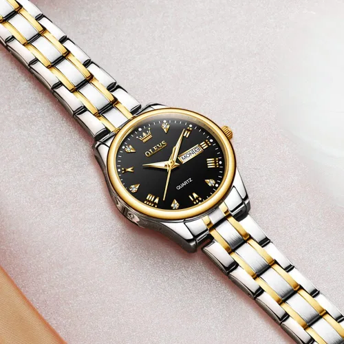 Vista 6 de OLEVS Reloj de mujer con diamantes de oro, clásico, elegante, de acero inoxidable, impermeable, fecha de día