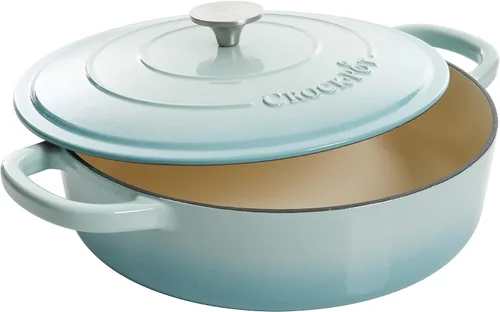 Vista 2 de Crock Pot Artisan - Cacerola de hierro fundido esmaltado con tapa, 5 cuartos de galón, azul aguamarina