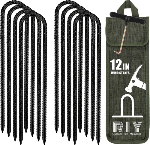 Vista 13 de Estacas de anclaje para trampolín RIY de servicio pesado para vientos fuertes, estacas de tienda de campaña de 12 pulgadas, anclaje de piso