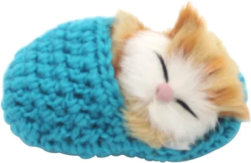 Vista 5 de 4 piezas de gato dormido en zapatilla de juguete, mini gatito en zapato con sonidos de maullidos decoración de mano juguete de regalo para niños