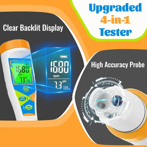 Vista 7 de Probador digital de pH para agua pH EC PPM medidor para nutrientes hidropónicos con solución de calibración 1413μs/cm pH conductividad TDS Medidor