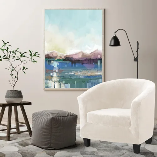 Vista 3 de MIFXIN Funda para Silla de Bañera de 2 Piezas de Terciopelo Tipo Barril Club con Funda de Cojín Elástica Suave Lavable Protector de Muebles de Beige