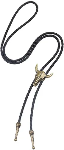Vista 2 de AZORA Western Cowboy Bolo Tie - Collar de cuero para hombre, collar con colgante de cuerda y cordón trenzado para hombres, niños y niñas