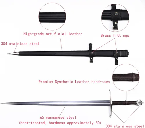Vista 4 de Handmade Cast Sharp Blade Medieval Sword, Full Tang, with Leather Protective Cover,Real Metal Sword for Collection Gift