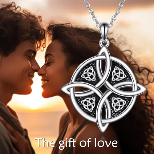 Vista 6 de YAFEINI Collar de nudo celta de plata de ley con dije de nudo de brujas irlandesas, regalos para mujeres