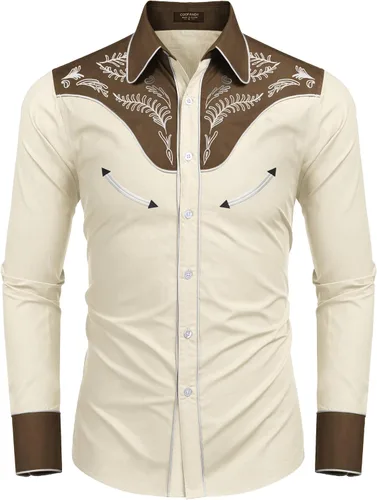 Vista 4 de COOFANDY Men's Western Cowboy Shirt Casual Long Sleeve Button Down Cotton Shirts