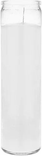 Vista 2 de Brilux 2 velas blancas clásicas en vidrio, 8 pulgadas de alto
