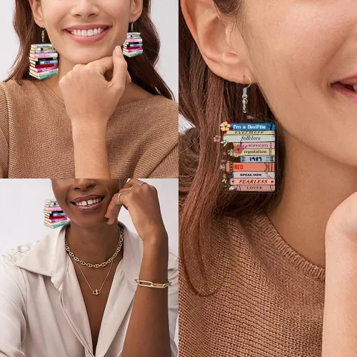 Vista 4 de Taylor - Aretes acrílicos para estantería de 1989, aretes inspirados en álbumes de cantantes, joyería de regalo para fanáticos, estudiantes