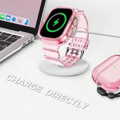 Vista 57 de DABAOZA - Correa transparente compatible con Apple Watch con estuche protector, correa deportiva de TPU con brillo para mujeres y hombres