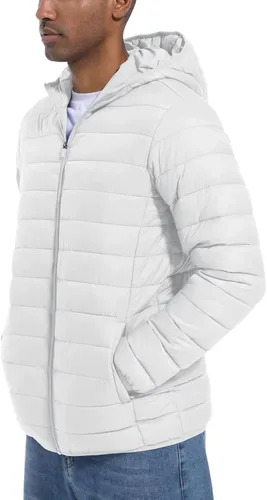 Vista 2 de MAGCOMSEN Chaqueta acolchada ligera con capucha para hombre, con cremallera completa, resistente al agua, acolchada, con forro