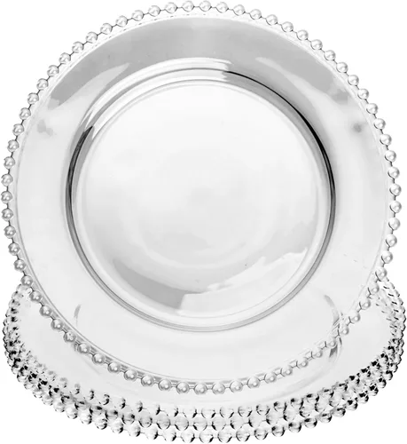 Vista 8 de WOLFF - Juego de 4 platos de postre de cristal con cuentas de perla, platos de ensalada y aperitivos de vidrio transparente de 8 pulgadas