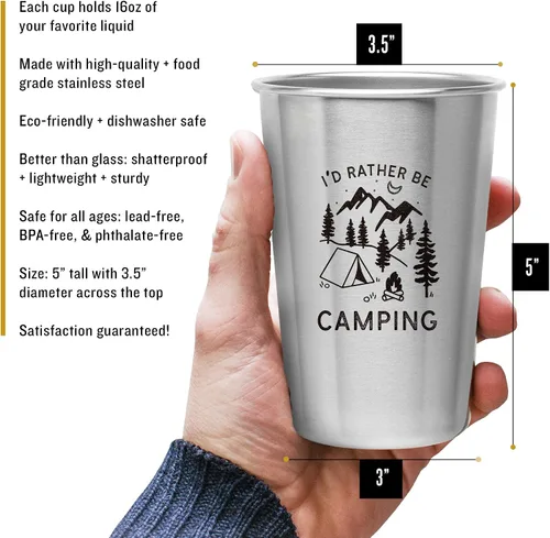 Vista 2 de Taza de acero inoxidable Rather Be Camping (16 onzas) – Taza de regalo divertida para hombres al aire libre – Regalo de casa rodante, idea
