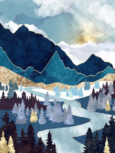 Vista 10 de Hestarcul Kit de pintura de diamante de montaña, kits de arte de diamantes para adultos, pintura de paisaje abstracto con diamantes redondos