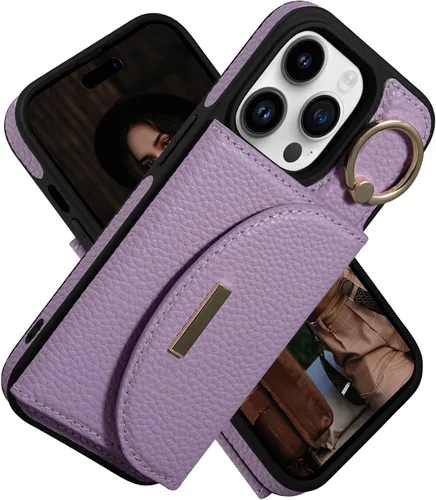 Vista 49 de Funda tipo cartera de Keallce para iPhone 14 Pro de 6.1 pulg., funda con tapa y ranuras para tarjetas, soporte con anillo, funda protectora de piel