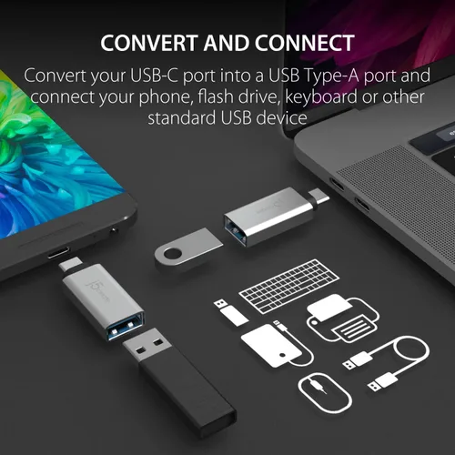 Vista 7 de j5create Adaptador USB tipo A a VGA + adaptador USB C a USB tipo A (JUA214 + JUCX15X2)
