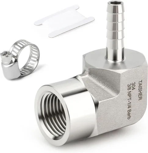 Vista 99 de TAISHER 1 PIEZA Accesorio de Manguera Codo de Acero Inoxidable 304 de 90 Grados - Púa de 1" x Púa de 1" para Combustible/Aire/Líquido/Gas con 2