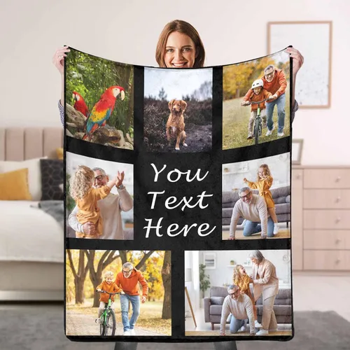 Vista 23 de Manta personalizada con foto, fabricada en Estados Unidos, 5 fotos, mantas personalizadas con imágenes propias para papá, mamá, familia, niños