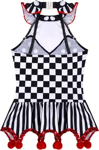 Vista 4 de Disfraz de payaso para niña, vestido de leotardo de baile de Halloween, para niños, circo, maestro de ceremonia, tutú para carnaval