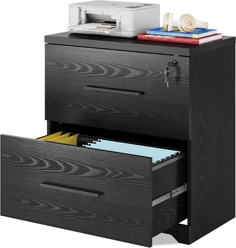 Vista 7 de DEVAISE Archivador lateral de madera de 2 cajones con cerradura para oficina en casa, color negro