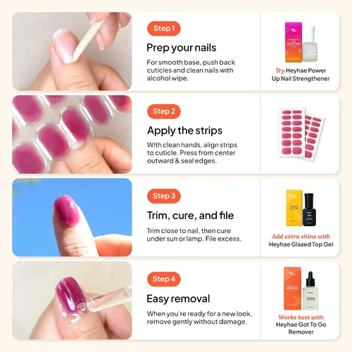 Vista 7 de Heyhae Paquete surtido de tiras de uñas de gel semicuradas (paquete de 4) No necesita lámpara LED Fácil de aplicar y quitar, calidad de salón