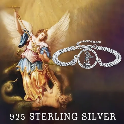 Vista 6 de Pulsera unisex de San Miguel San Cristóbal y San JudeSan JoséSan BenitoCeltci con amuleto de cadena de doble eslabón pulsera de plata de ley