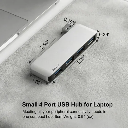 Vista 5 de Hub USB 3.0 del lado derecho, divisor USB sin cable de 4 puertos para laptop, diseño de enchufe directo, compatible con MacBook, portátiles
