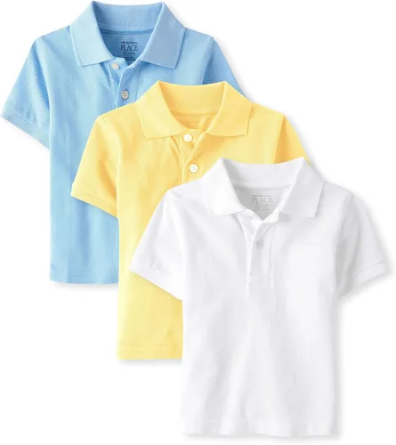 Vista 8 de The Children's Place - Camisa polo de manga corta para bebés y niños pequeños Negro/Blanco 2