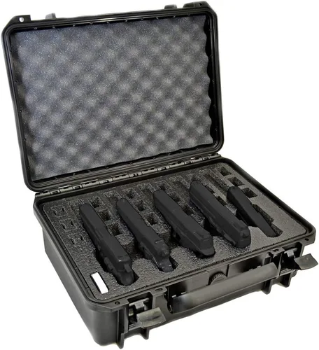 Vista 11 de Estuche para Armas de 5 Pistolas y 18 Cargadores con Inserción de Espuma Personalizada MyCaseBuilder - Impermeable, Resistente - Porta Armas