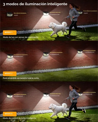 Vista 3 de Aootek Luces solares con sensor de movimiento, 120 luces LED con reflector de luces, gran angular de 270°, impermeable IP65, luces de paso
