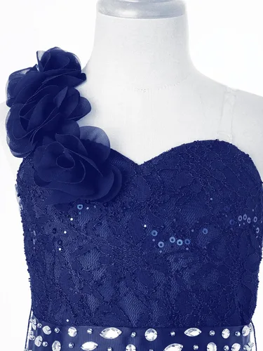 Vista 6 de Vestido de mameluco para niña de flores, vestido de dama de honor de princesa con vuelo de un hombro