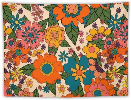 Vista 20 de Houselerax Tapiz floral retro de los años 60 y 70, diseño hippie de primavera Groovy Flower Power Flower Boho para colgar en la pared, arte neutro