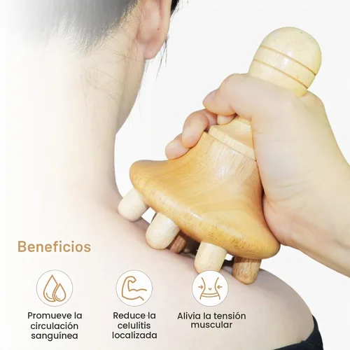 Vista 4 de Herramienta de masaje de terapia de madera, masajeador de drenaje linfático de madera con una sola mano, herramientas de terapia física, herramienta