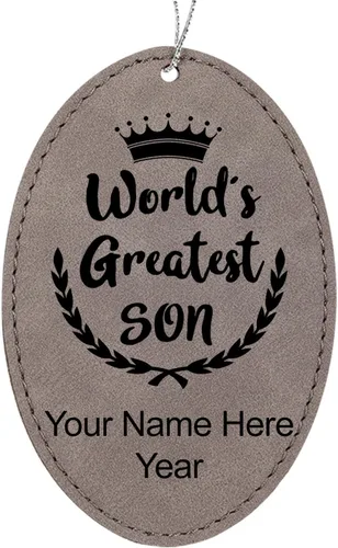 Vista 10 de LaserGram Personalized Christmas Ornament, World's Greatest Son, Faux Leather, Custom Laser Engraved Gift Idea (Oval Shape, Black with Gold)