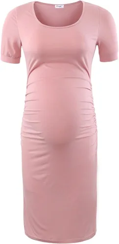 Vista 4 de Peauty - Vestido bodycon de maternidad, con los costados fruncidos, de manga corta y 34, para uso diario y baby shower