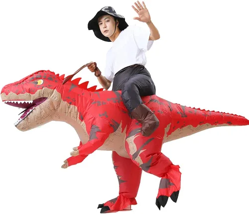 Vista 4 de MXoSUM Disfraz inflable de dinosaurio para adultos, T-REX, disfraz divertido de dinosaurio inflable
