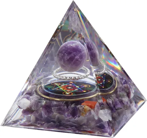 Vista 17 de Pirámide de orgón – Fuente de energía positiva para meditación, alivio del estrés, atracción de riqueza Pirámide de cristal Orgonita con cristales