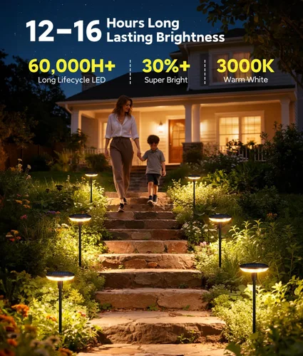 Vista 4 de LETMY Luces solares para caminos al aire libre, paquete de 8 luces solares