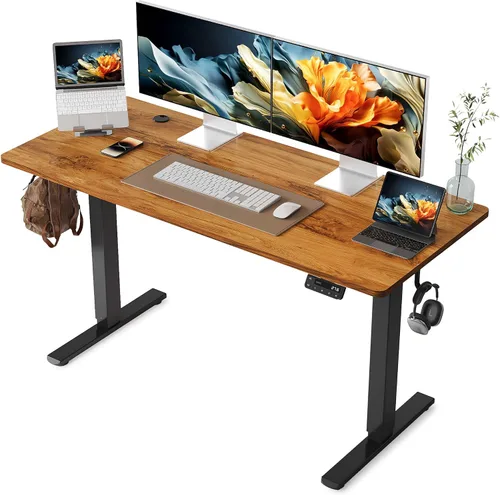 Vista 9 de YIHAYO Escritorio eléctrico de pie, escritorio de pie de 48 x 24 pulgadas con tablero de empalme, escritorio de pie para sentarse, mesa de Marco