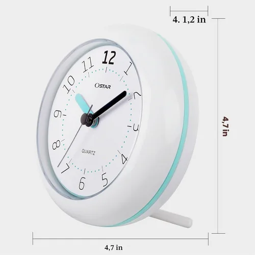 Vista 3 de OSTAR Reloj de ducha de baño impermeable, reloj analógico de cuarzo, soporte colgante de doble propósito, funciona con pilas AA, tamaño redondo
