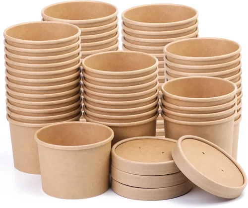 Vista 9 de Paquete de 25 recipientes de sopa de 8 onzas con tapas, taza de sopa de papel desechable, recipientes de papel para alimentos con tapas, recipiente