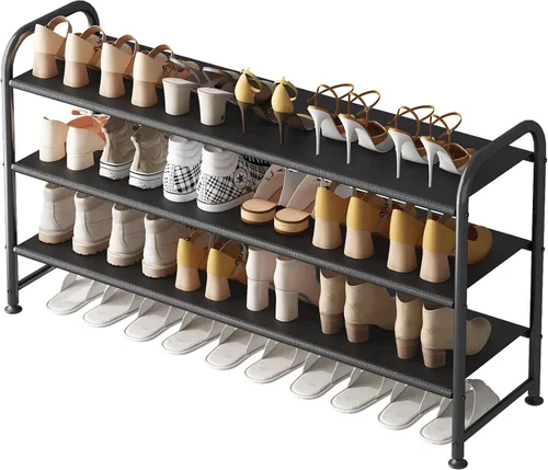 Vista 8 de INGIORDAR Zapatero 2 Niveles Organizador Largo de Almacenamiento Ancho Estante de Zapatos de Metal para Clóset Entrada Negro