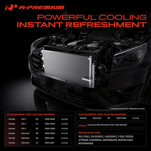 Vista 2 de A-Premium Condensador de aire acondicionado compatible con Honda CR-V 2002-2006, Element 2003-2011, L4 2.4L, Reemplazo# 3112, 80110S9A013