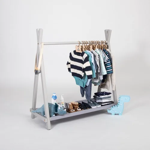 Vista 4 de Armario para niños, armario abierto Montessori, estante de ropa estilo tipi Montessori con almacenamiento, estante de exhibición de tienda, estante