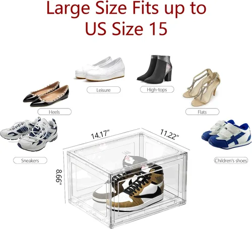 Vista 3 de 12 cajas apilables de plástico transparente para zapatillas de deporte Cajas de zapatos de acrílico, vitrina para tenis que se adapta hasta
